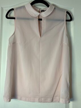 French Connection Soft Pink Sleeveless Blouse Peter Pan Collar Minimal Chic